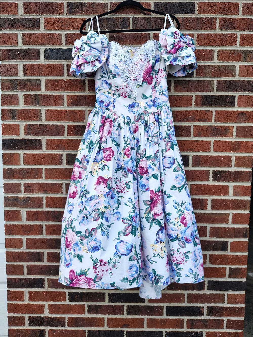 Vintage 80s/90s Jessica McClintock Floral Off-Shoulder Prom Formal Dress (7/8)